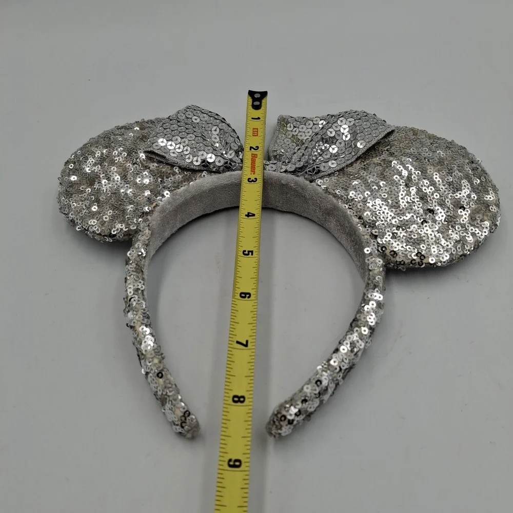 Lot of 2 Disney Parks Minnie Mouse Sequin Ear Headbands Red Polka Dot & Silver